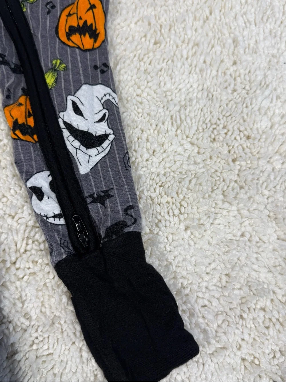 Little Sleepies Gray, Orange & Black Halloween Pumpkin Jack Skellington Footie